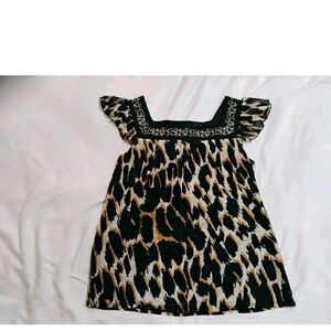 Axcess Animal Print Blouse with Ruffled Sleeves